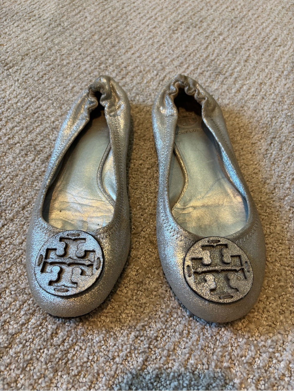 Tory Burch Silver Leather Ballet Flats